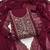 Maroon georgette suit set with intricate golden zari embroidery and floral accents