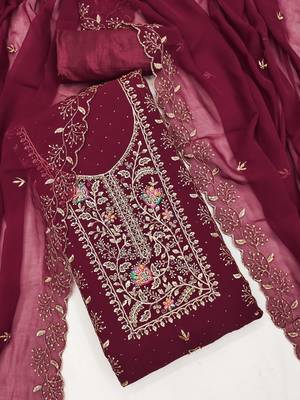 Maroon georgette suit set with  embroidery  2