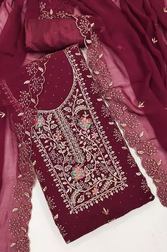Maroon georgette suit set with  embroidery 