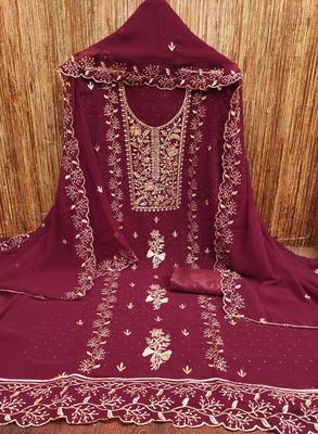Maroon georgette suit set with  embroidery  3
