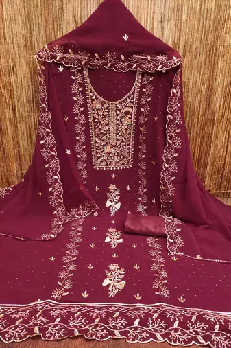 Maroon georgette suit set with  embroidery 