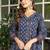 Blue cotton cambric printed anarkali kurti with pant & mulmul dupatta, hand & mirror work