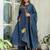 Blue cotton cambric a-line dyed kurti with palazzo & dupatta | embroidery, hand adda & lace work