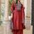 Maroon cotton cambric a-line kurti with palazzo & dupatta | hand, tussle & lace work