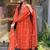 Rust orange cotton cambric anarkali kurti with pant & dupatta | hand embroidery & lace work