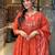 Rust orange cotton cambric anarkali kurti with pant & dupatta | hand embroidery & lace work