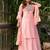 Baby pink cotton cambric dyed kurti with skirt & kota check dupatta | embroidery, mirror & lace work