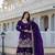 Women's gold crush fabric embroidered purple kurta, sharara & dupatta set