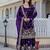 Women's gold crush fabric embroidered purple kurta, sharara & dupatta set