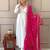 Women's white chanderi embroidered kurta, pant & silk dupatta set