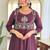 Elegant wine vichitra silk flared kurta with pant & embroidered dupatta set | festive ready-to-wear