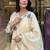 Women's white cotton thread work straight kurta with pant and dupatta set