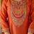 Women's embroidered orange vichitra silk flared kurta, rayon pant & dupatta set