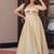 Gold crush beads embroidered gown.