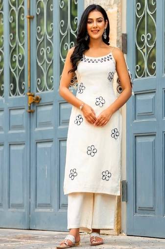 Minimalist white roman silk thread work suit set