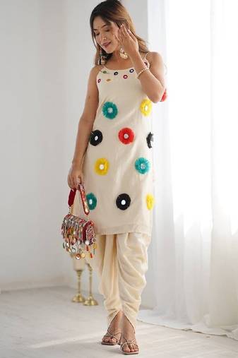 Cream funfetti khadi cotton dhoti set