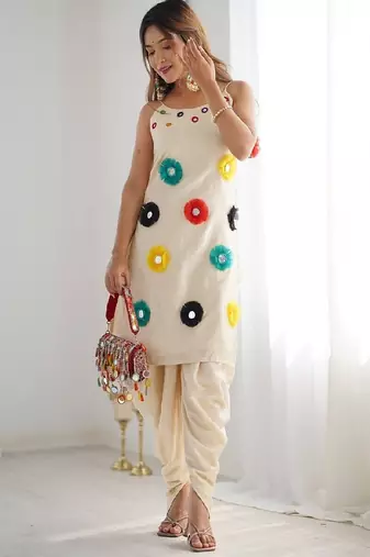 Cream funfetti khadi cotton dhoti set