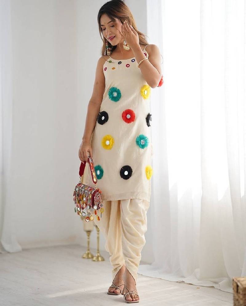 Cream funfetti khadi cotton dhoti set