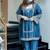 Teal blue chiffon embroidered suit set