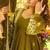 Olive green german chiffon embroidered gown with palazzo & dupatta | fully stitched ready-to-wear