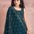 Women's teal georgette sleeveless kurta, sharara & dupatta set with abstract sequin embroidery