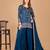 Women's embroidered teal blue silk short jacket-style kurta, palazzo & dupatta set