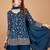 Women's embroidered teal blue silk short jacket-style kurta, palazzo & dupatta set