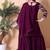 Women's embroidered wine color silk georgette kurta, sharara & dupatta set