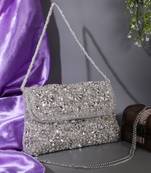 Osty diyaara – premium hand zari embroidered bridal clutch with dual carrying options-silver