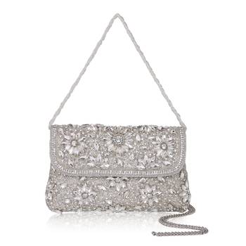 Osty diyaara – premium hand zari embroidered bridal clutch with dual carrying options-silver 2