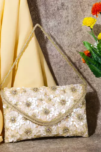 Osty fayenza – luxury handcrafted floral bridal clutch for women-gold
