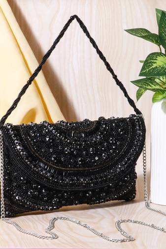 Orlina – premium hand embroidered designer clutch by osty-black