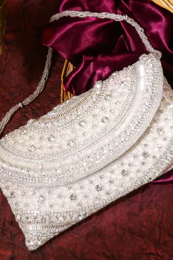 Orlina – premium hand embroidered designer clutch by osty-white