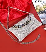 Osty celestia – handcrafted with multicolor gem embellishment & dual carry chain for wedding & occasion styling-silver