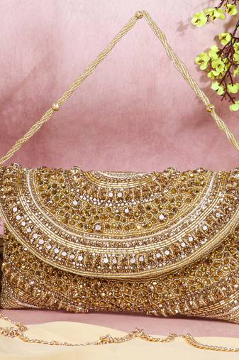Orlina – premium hand embroidered designer clutch by osty-gold