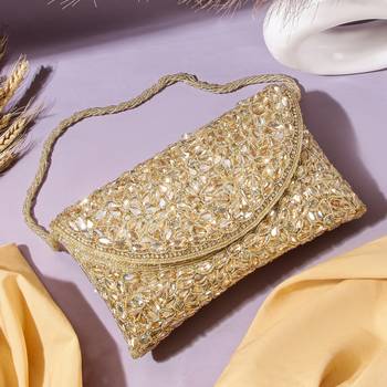 Osty roshni – premium hand zari embroidered bridal clutch with dual handle options-gold 1