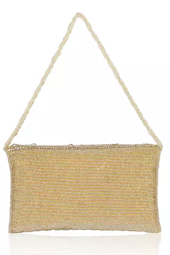 Osty roshni – premium hand zari embroidered bridal clutch with dual handle options-gold