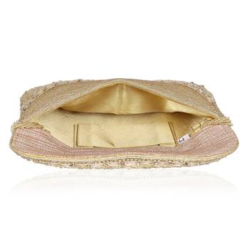 Osty roshni – premium hand zari embroidered bridal clutch with dual handle options-gold 4