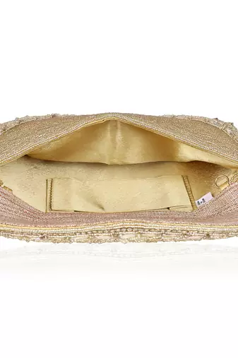 Osty roshni – premium hand zari embroidered bridal clutch with dual handle options-gold