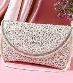 Osty roshni – premium hand zari embroidered bridal clutch with dual handle options-white
