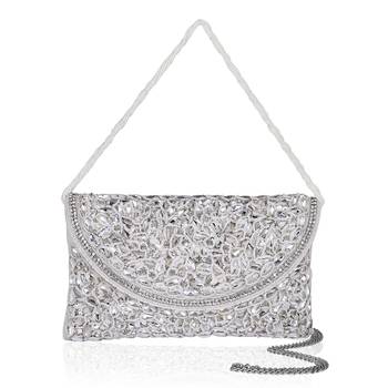 Osty roshni – premium hand zari embroidered bridal clutch with dual handle options-white 2