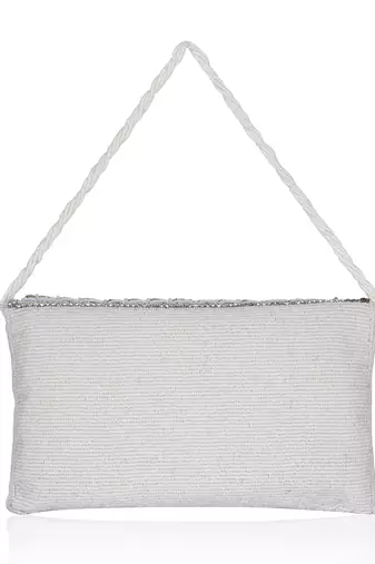 Osty roshni – premium hand zari embroidered bridal clutch with dual handle options-white