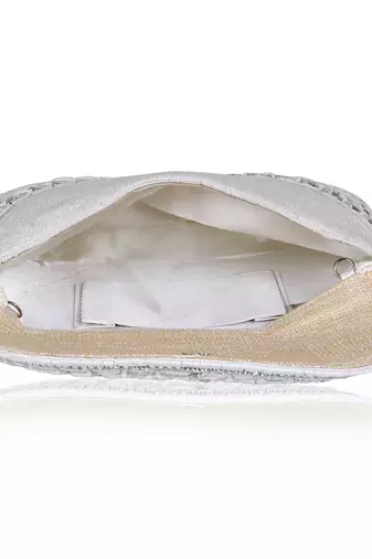 Osty roshni – premium hand zari embroidered bridal clutch with dual handle options-white