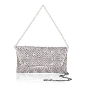 Osty sitara – premium hand-zari embellished bridal clutch with beaded handle & gold chain-white 2