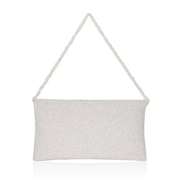 Osty sitara – premium hand-zari embellished bridal clutch with beaded handle & gold chain-white 3