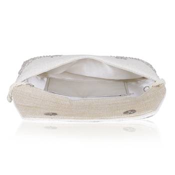 Osty sitara – premium hand-zari embellished bridal clutch with beaded handle & gold chain-white 4