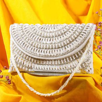 Osty ruhani – luxury hand-zari embroidered bridal clutch with dual carrying options-white 1