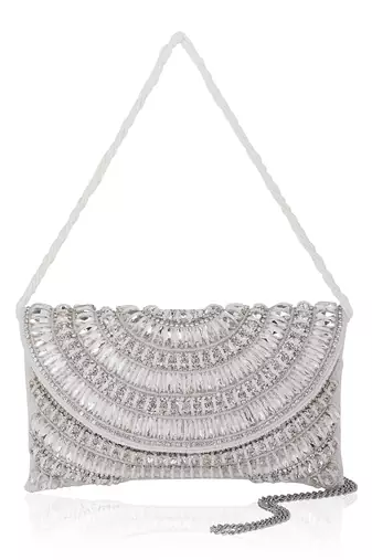 Osty ruhani – luxury hand-zari embroidered bridal clutch with dual carrying options-white