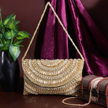 Osty ruhani – luxury hand-zari embroidered bridal clutch with dual carrying options-gold 1