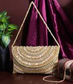 Osty ruhani – luxury hand-zari embroidered bridal clutch with dual carrying options-gold